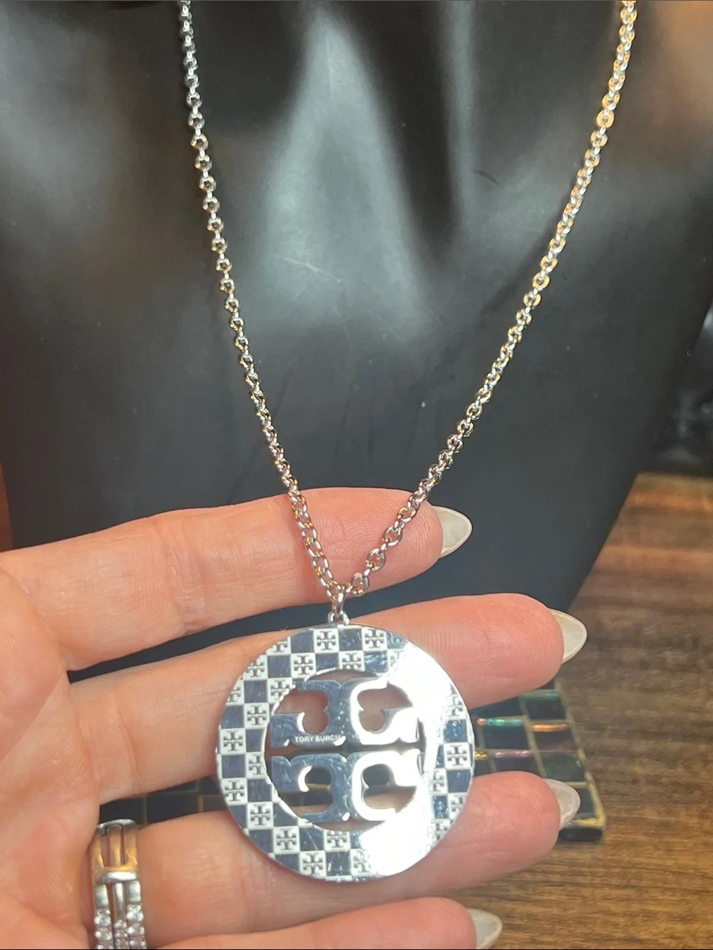 Stainless Steel Silver Logo Pendant Necklace